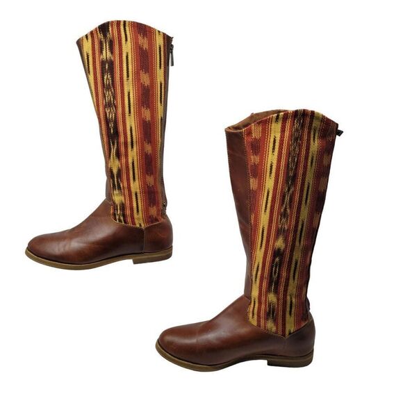 Reef Santa Marta Leather Tapestry Tall Boots 7 Brown Multicolor Western Festival - Picture 4 of 13
